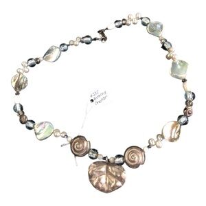 Vintage Unique Beach Chocker Necklace with Iridescent Pearl Beads One of a Kind